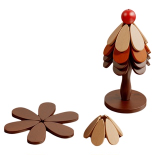 高级感圣诞树隔热垫餐桌摆件创意一棵树实木防烫锅垫折叠杯垫碗垫