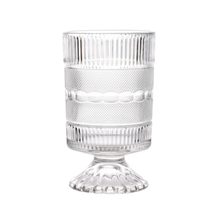 北欧风法式复古轻奢浮雕餐桌透明高脚杯玻璃花瓶高级感专用插花器