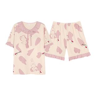 睡衣女款带胸垫短袖短裤夏季纯棉2026新款夏女士全棉小个子家居服