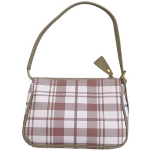 原创新品夏温柔粉色格纹腋下包甜妹中古单肩包少女通勤手提麻将包