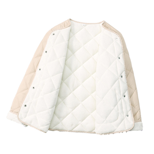 女士小棉袄轻薄短款加绒夹棉外套冬季新款菱形格百搭棉衣贴身棉服