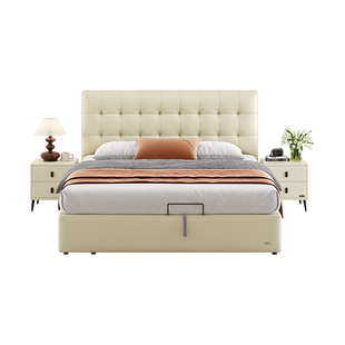 全友家居主卧1米8双人储物大床2026新款软包真皮床加床垫组合套装