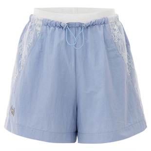 uhot/诱货26春蓝色蕾丝拼接短裤清新流光甜酷风精致休闲UWLS2D329