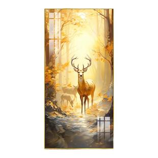 奶油风玄关林中小鹿装饰画轻奢现代过道走廊背景墙高档创意晶瓷画
