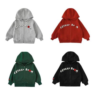 幼悠男童樱桃刺绣胶印休闲连帽卫衣2025春秋新款儿童帅气拉链外套