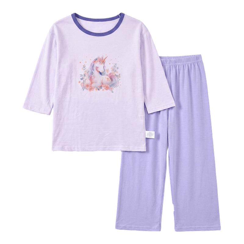 红豆儿童纯棉家居服男童女童7A抗菌睡衣学生宝宝空调服套装