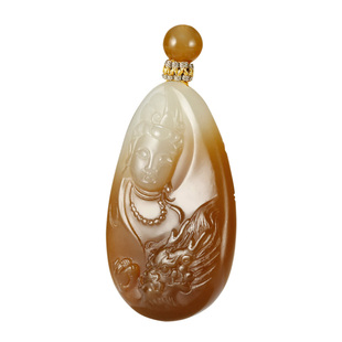 玉友和田玉观音吊坠男款玉坠糖青白玉御龙观自在头像玉佩玉石挂件