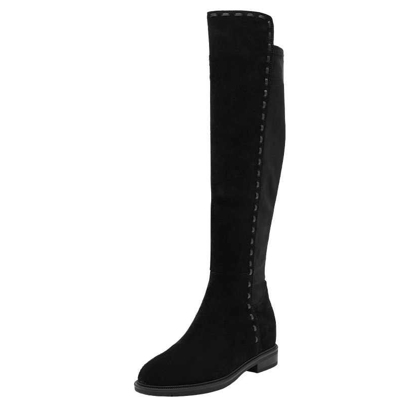 Nine West/玖熙平底骑士靴黑色过膝长靴女新款高筒弹力瘦瘦靴