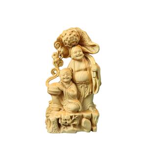 黄杨木雕刻合二仙摆件