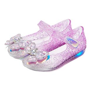 泰兰尼斯夏季新款公主水晶鞋凉鞋儿童果冻鞋女童闪灯鞋女孩发光鞋