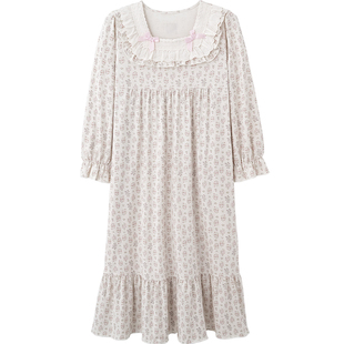 思莉太太纯棉睡裙女款2025新款秋季长袖独特绝美碎花甜美长款睡衣