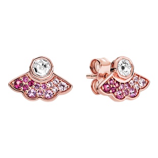 Pandora潘多拉奥莱玫瑰金色粉色扇子耳钉密镶精致礼物