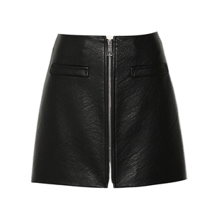 DPLAY2025秋季新款百搭黑色半身裙女高腰短裙哑光皮裙短款小黑裙