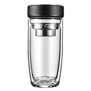 茶杯玻璃杯男士双层水杯鹅蛋防爆隔热杯子大容量加厚车载高档便携