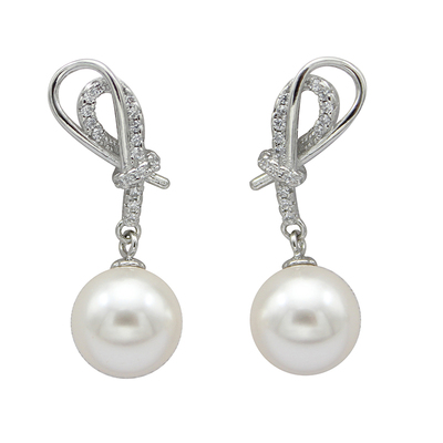 通体纯银不褪色镶钻珍珠耳钉