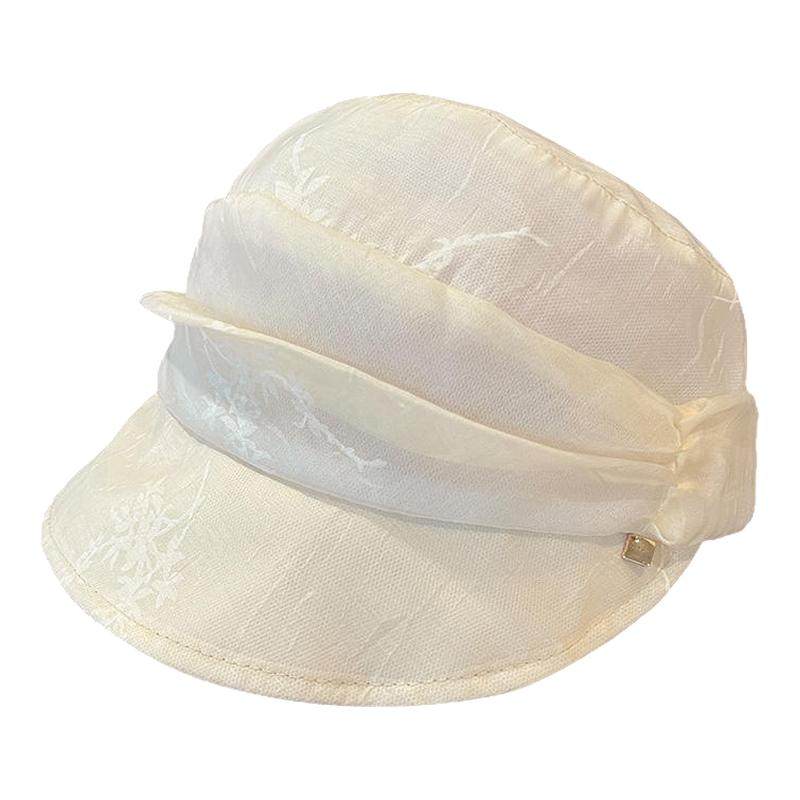 网纱鸭舌帽女夏季轻薄透气防晒太阳帽显脸小帽子可折叠褶皱马术帽