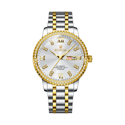 瑞士正品劳力ROXOA手表男士超薄机械表全自动双日历经典商务腕表