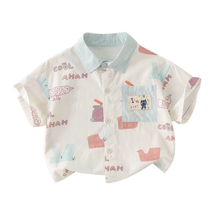 男童短袖衬衫2026夏季新款童装男孩度假t恤衬衣宝宝薄款Polo上衣