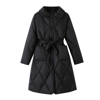 MILA丨2025冬季黑色羽绒服女中长款收腰显瘦白鸭绒小个子轻薄外套