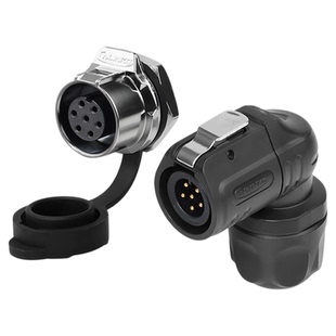 凌科LP12弯头防水航空插头插座6芯Pin针面板直角90度弯头连接器