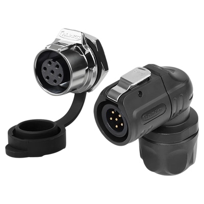 凌科LP12弯头防水航空插头插座6芯Pin针面板直角90度弯头连接器