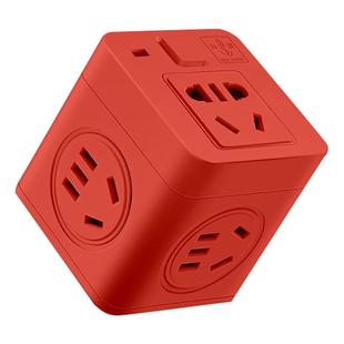 多功能魔方插座转换器插头扩展带usb插板不带线一转多头插排红色