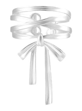 银色蝴蝶结甜美戒指女开口