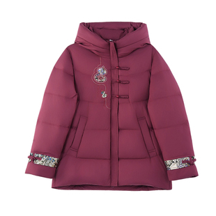 【国风刺绣】雪中飞羽绒服女款中老年妈妈装冬季加厚保暖连帽外套