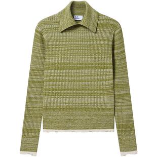 BLUE ERDOS春季新品简约修身羊毛羊绒撞色百搭翻领针织衫上衣女