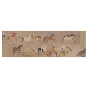 韩干十六神骏马图卷互带子书画横幅国画真迹高清微喷仿古复制装饰