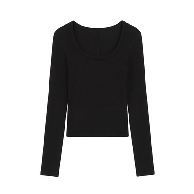 基础款长袖U领T恤修身针织打底衫