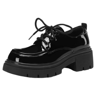 达芙妮厚底乐福鞋女2026新款春季增高单鞋英伦风亮面黑色小皮鞋女