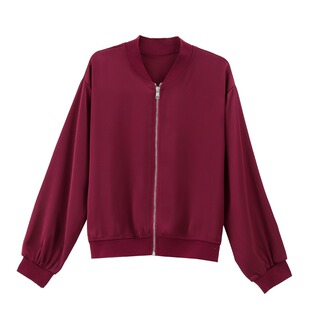 真丝棒球服女薄款夹克短外套春夏时尚桑蚕丝洋气纯色外搭上衣开衫