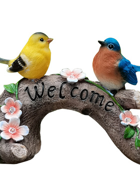 美式乡村摆件太阳能发光仿真小鸟欢迎牌树脂工艺别墅花园装饰布置
