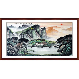 山水墨纯手绘聚宝盆旭日东升