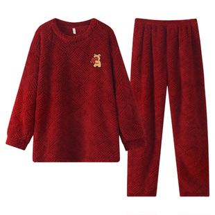 都市丽人珊瑚绒睡衣结婚新婚情侣套装冬季红色甜美睡衣男女情侣装