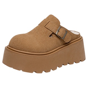 依思q包头半拖鞋女外穿一脚蹬冬季厚底增高矮子乐加绒毛毛勃肯鞋