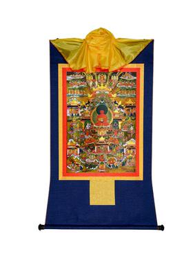 藏村西方蓝色富贵花120cm唐卡