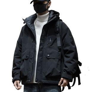 90白鸭绒工装羽绒服男2026冬季新款宽松大码男士秋冬款黑色外套潮