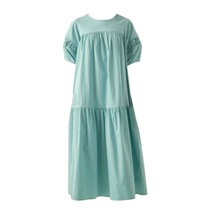 YIISENSEE逸识【纯真年代】复古法式拼接泡泡袖A摆棉白色连衣裙女