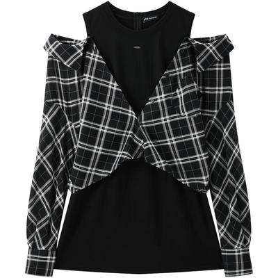 太平鸟假两件拼接多种穿法衬衫连衣裙女品质2025夏新款A3FAF2156