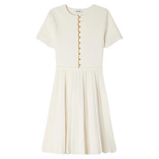 SANDRO2026春季新款女装法式白色假两件金色纽扣短款针织连衣裙