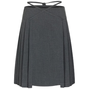 【绑带百褶】Berlinconch灰色高腰a字半身裙复古学院风2024年秋冬