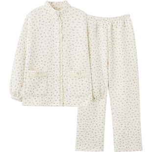 思莉太太加厚纯棉睡衣女款2025新款冬季碎花空气棉夹层秋冬家居服