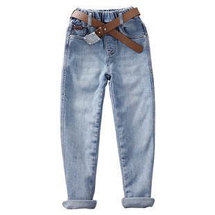 男童蓝色瘦版牛仔小脚裤儿童高弹裤子中大童春秋窄版修身长裤