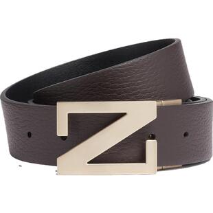 礼物ZEGNA杰尼亚深棕色配黑色皮革商务通勤双面皮带3.5CM宽