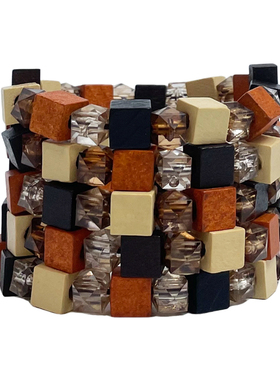 三环路时尚椰壳棕彩色多层手链马赛克风宽手串潮流可露露风手饰女