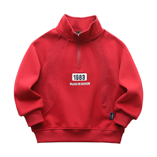 男童半拉链加绒卫衣秋冬2025新款儿童立领洋气上衣中大童酷帅长袖