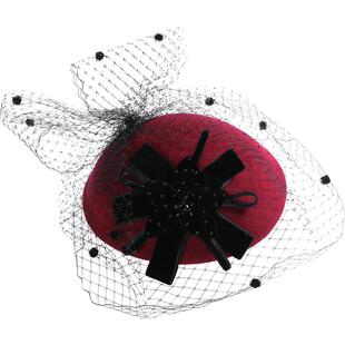 EE优雅名媛帽子女英伦网纱羊毛小礼帽时尚女士黑色法式旗袍礼帽冬