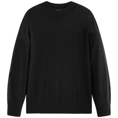 【商场同款】太平鸟男装 100%羊毛半高领黑色打底针织衫B1EBF4B22